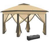 Outsunny Carpa Plegable 3,3x3,3 m con Altura Ajustable Doble Techo 4 Mosquiteras Extraíbles Bolsa Anti-UV para Terraza Beige   Aosom España