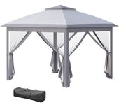 Outsunny Carpa Plegable 3x3 con Altura Ajustable Doble Techo 4 Mosquiteras Extraíbles y Bolsa de Transporte Anti-UV 3,3x3,3 m Gris   Aosom España