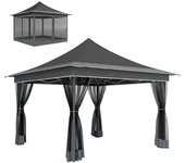 Outsunny Carpa Plegable 3,5x3,5x3 m con Mosquitera Altura Ajustable y Protección UPF50+ con Bolsa de Transporte Gris Oscuro