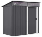Outsunny Caseta de Jardín Metálica con Puerta Corredera Ventanas y Ventilación para Almacenaje Exterior 195x122x159/182 cm Gris