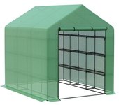 Outsunny Invernadero de Exterior con Estantes de 4 Niveles Puerta con Cremallera y Marco de Acero 244x180x210 cm Verde