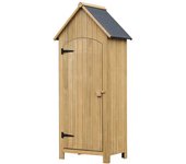Outsunny Caseta Jardín Exterior de Madera 77,5x54,2x179,5 cm 0,3 m² para Almacenaje de Herramientas con Estantes Puertas Natural