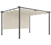 Outsunny Pérgola de Pared o Independiente 4x3 m Cenador con Techo Retráctil Laterales Enrollables Protección UV30+ Beige