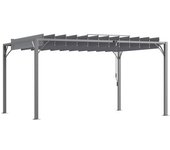Outsunny Cenador de Jardín 4x3 m con Diseño de Lamas Superior Giratorio hasta 135° Protección UV 50+ y Marco de Aluminio Gris