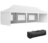 Outsunny Carpa Plegable 9x3x3 m con Altura Ajustable Paredes Laterales Ventanas Protección UV50+ y Bolsa de Transporte Blanco