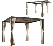 Outsunny Cenador de Jardín con Techo Corredizo Cortinas y Estructura de Aluminio y Acero para Exteriores 420x295x220 cm Beige