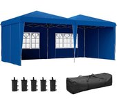 Outsunny Carpa de Jardín Plegable 6x3 m con Paredes Laterales Altura Ajustable Protección UV30+ Bolsa de Transporte Azul