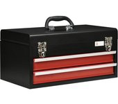 DURHAND Caja de Herramientas de Acero con 2 Cajones Bandeja Tapa Abatible Cierres Metálicos y Asa 46x24x22 cm Negro