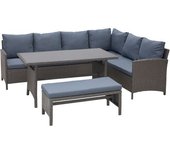 Outsunny Conjunto de Salón de Ratán para Jardín o Terraza Sofá Esquinero Mesa Grande de 140x70x65 cm y Banco de Exterior en Tono Gris   Aosom España