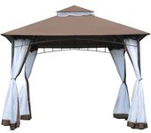 Outsunny Cenador de Jardín 3x3m Pabellón con Doble Techo y Mosquiteras Laterales con Cremallera Buena Ventilación para Terraza Eventos   Aosom España