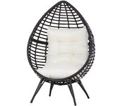 Outsunny Sillón de Exterior de Ratán en Forma de Lágrima con Cojín Acolchado Estilo Moderno 101x89x156 cm Marrón y Crema   Aosom España
