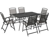 Outsunny Juego de Comedor de Jardín de 7 Piezas con Mesa con Orificio para Sombrilla y 6 Sillas Plegables para Terraza Patio Gris   Aosom España