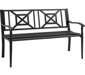 Outsunny Banco de Jardín de 2 Plazas Banco Exterior de Acero con Reposabrazos y Respaldo Decorativo Carga 280 kg 128x62,5x81,5 cm Negro   Aosom España