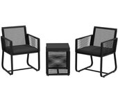 Outsunny Set de Jardín en Ratán con 2 Sillones con Cojines y Mesa de Café de Cristal, Negro