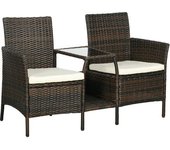 Outsunny Juego de Jardín en Ratán con 2 Sillas Modernas y Mesa de Café, 138x60x87 cm, Marrón
