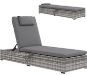 Outsunny Tumbona de Jardín de Ratán con Respaldo Ajustable en 5 Niveles Mesita y Cojín Carga 120 kg Gris