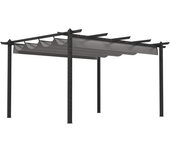 Outsunny Pérgola de Jardín 4x3 m con Techo Retráctil Tela de Poliéster y 8 Orificios de Drenaje para Jardín Patio Gris   Aosom España