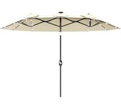 Outsunny Sombrilla Doble con Luces LED con Inclinación de 45° Manivela para Terraza Balcón Piscina 280x146x227 cm Beige   Aosom España