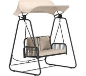 Outsunny Balancín de Jardín de 2 Plazas con Toldo Retráctil Cojines y Estructura de Acero con Ratán PE 149x121x180 cm Caqui