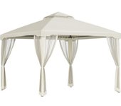 Outsunny Cenador de Jardín 3x3 m Pabellón con Doble Techo de Ventilación 4 Cortinas Mosquiteras Laterales con Cremallera Crema   Aosom España