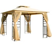 Outsunny Cenador de Jardín 300x300x280 cm Carpa Exterior Grande con Doble Techo Mosquitera y Piquetas Beige   Aosom España