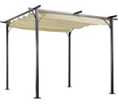 Outsunny® Cenador con Techo Retráctil Pérgola para Jardín Terraza o Patio Gazebo con Tela Poliéster Resistente al Agua y UV 3x3m   Aosom España