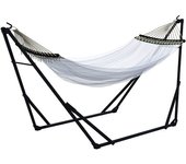 Outsunny Soporte de Hamaca con Hamaca para Hamaca, 263x89x100 cm, Negro + Blanco   Aosom España