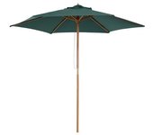 Outsunny Sombrilla Parasol de Madera Ø250x230cm Verde para Exterior Jardín Terraza con 6 Varillas y Sistema de Cuerda Desmontable   Aosom España