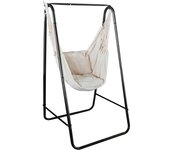 Outsunny Silla hamaca de jardín con soporte, silla colgante con cojín, apoyabrazos, ganchos, Blanco Crema   Aosom España
