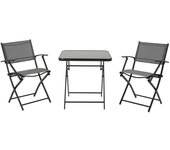 Outsunny Set de Muebles de jardín para 2 personas plegable Conjunto de balcón 1 Mesa+2 Sillas Muebles de jardín Metal Malla Negro+Gris