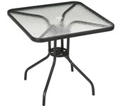 Outsunny Mesa de Jardín Cuadrada 76x76x72 cm con Agujero para Sombrilla y Encimera de Vidrio Templado para Patio Terraza Negro   Aosom España