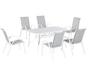 Outsunny Juego de Mesa y 6 Sillas para Terraza con Orificio para Sombrilla y Encimera de Cristal Elegante para Patio Gris   Aosom España