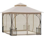 Outsunny Cenador de Jardín 2,9x2,9m con 4 Cortinas Laterales de Cremallera y Doble Techo con 8 Orificios de Drenaje para Patio Beige   Aosom España