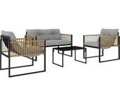 Outsunny Conjunto de Jardín de 4 Piezas con Sofá Sillones y Mesa de Ratán Sintético Cojines Cómodos y Resistente a Rayos UV