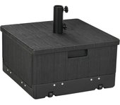 Outsunny Pie de sombrilla base de lestage mesa auxiliar jardinera con drenaje ruedas y asas PE y metal Negro   Aosom España