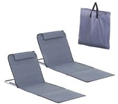 Outsunny Conjunto de 2 Esterillas de Playa con Respaldo Reclinable 5 Niveles Bolsa de Transporte y Reposacabezas 48x134x36-45 cm Gris   Aosom España