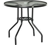 Outsunny Mesa de Exterior Redonda Ø80x72 cm con Agujero para Sombrilla, Encimera de Vidrio Templado, para Patio y Terraza, Negro   Aosom España