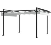 Outsunny Cenador de Jardín 3x4 m con Techo Retráctil de Poliéster y 12 Orificios de Drenaje Pérgola para Terraza Blanco y Gris   Aosom España