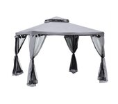 Outsunny Cenador de Jardín Pabellón de Exterior 3x3 m con Doble Techo de Ventilación 4 Cortinas 8 Orificios de Drenaje Gris   Aosom España