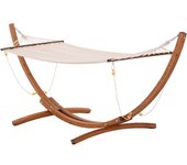 Outsunny Hamac con soporte de madera hamaca con soporte exterior 4 cuerdas de seguridad carga 120 kg Madera Natural y Blanco   Aosom España