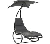 Outsunny Tumbona Mecedora de Jardín, Silla de Playa, Silla Mecedora para Exterior con Asiento Acolchado y Sombrilla Gris 185x114x190 cm   Aosom España