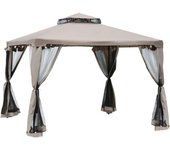 Outsunny Cenador de Jardín 3x3 m Pabellón con Doble Techo de Ventilación 4 Cortinas Mosquiteras Laterales con Cremallera Marrón Pardo   Aosom España