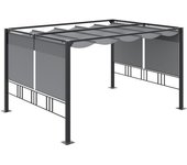 Outsunny Pérgola con toldo retráctil 4x3 m estructura acero aluminio epoxi anticorrosión - Gris oscuro   Aosom España