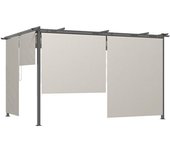 Outsunny Pérgola de Jardín 4x3 m con Techo Retráctil y 4 Cortinas Enrollables Diseño Elegante Crema   Aosom España