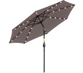 Outsunny Sombrilla de Jardín con 32 Luces LED Solares Ø265x233 cm Parasol Inclinable con Manivela y Poste de Acero para Terraza Gris   Aosom España