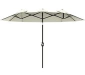 Outsunny Sombrilla Doble de Jardín con Inclinación de 45° y Manivela para Terraza Balcón Piscina 285x147x227 cm Beige   Aosom España
