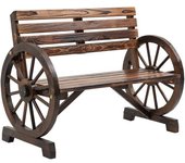 Outsunny Banco de Jardín con Diseño de Rueda de Carro para 2 Personas en Madera Natural, Marrón Oscuro, 105,5x56x79 cm   Aosom España
