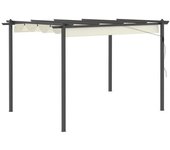 Outsunny Pérgola de Jardín 4x3 m Cenador de Jardín con Techo Retráctil Tela de Poliéster y 8 Orificios de Drenaje para Terraza Crema   Aosom España