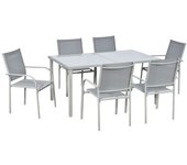 Outsunny Conjunto de jardín 6 sillas + 1 mesa de acero conjunto de jardín 7 piezas sillas apilables tablero de vidrio templado