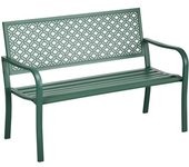 Outsunny Banco de jardín banco exterior de jardín de acero con respaldo floral para 2 personas 127x63x83 cm Verde oscuro   Aosom España